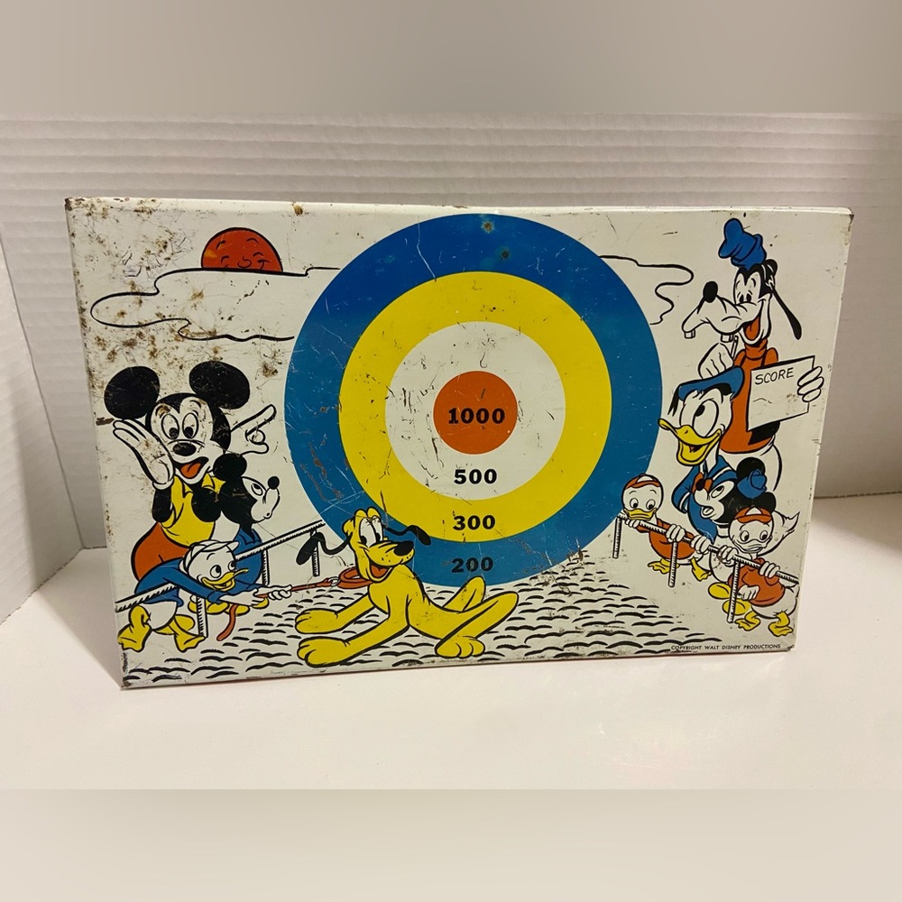 Vintage 1960's Walt Disney Productions Mickey Mouse Goofy Bullseye Tin Target